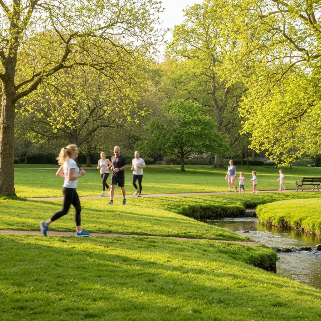 People walking in park